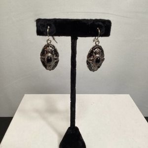 Black Oval Cross Dangle Earrings